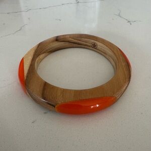 Tory Burch Wood and Orange Resin Bangle